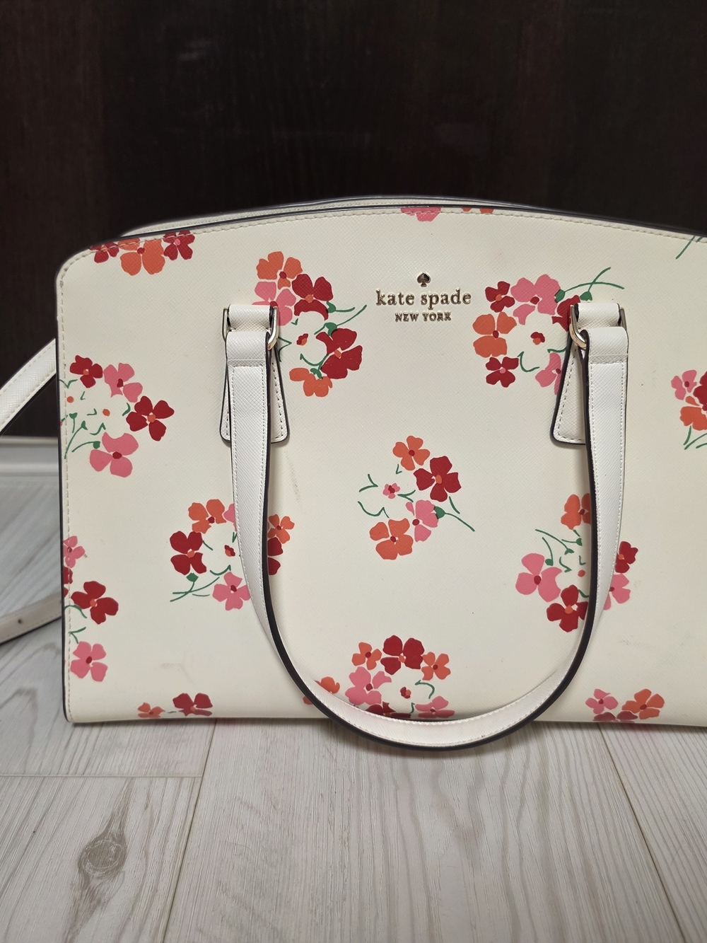 kate spade Ivory Floral Dome Satchel - Pink & Red Flower Print